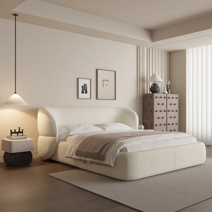 Lit moderne – Design contemporain en tissu bouclé beige