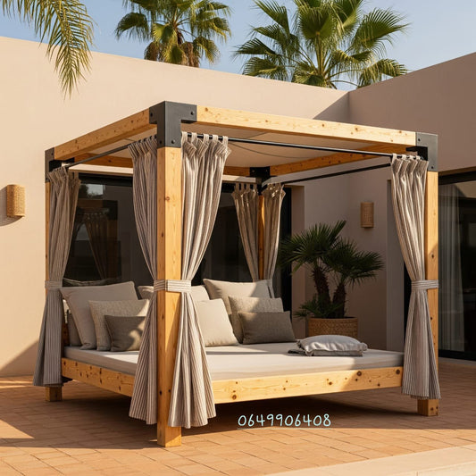 Lit a baldaquin pour extérieur en bois