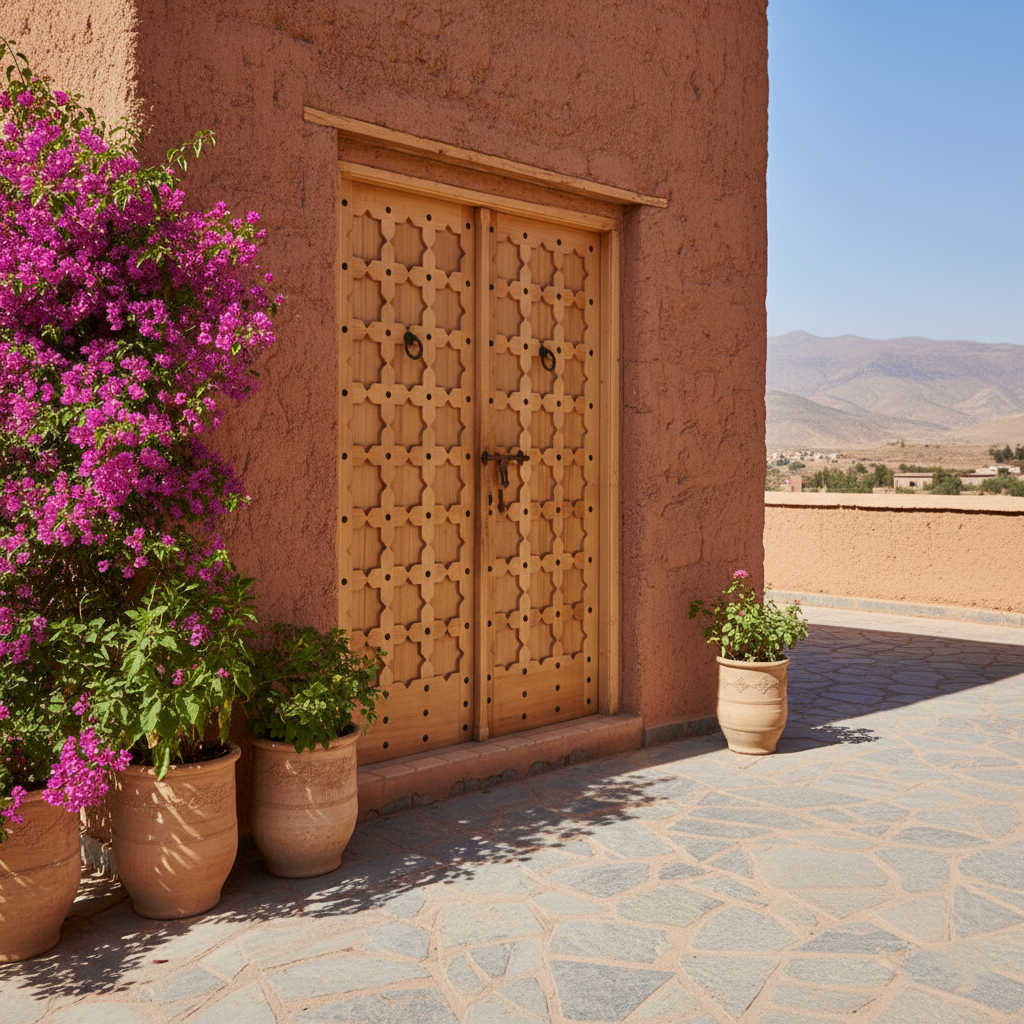 Porte marocaine artisanale en bois sculpté – Design traditionnel