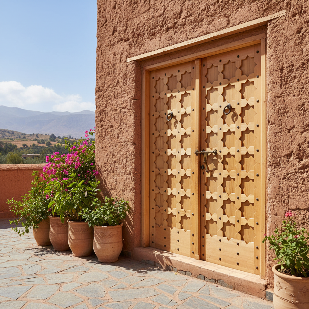 Porte marocaine artisanale en bois sculpté – Design traditionnel